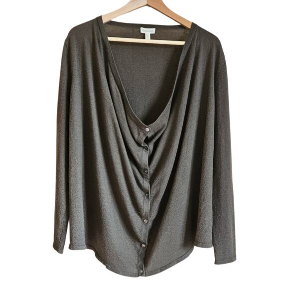 Garnet Hill 100% Cashmere Draped Button Front Top Sweater Green Women's Medium - Picture 1 of 7